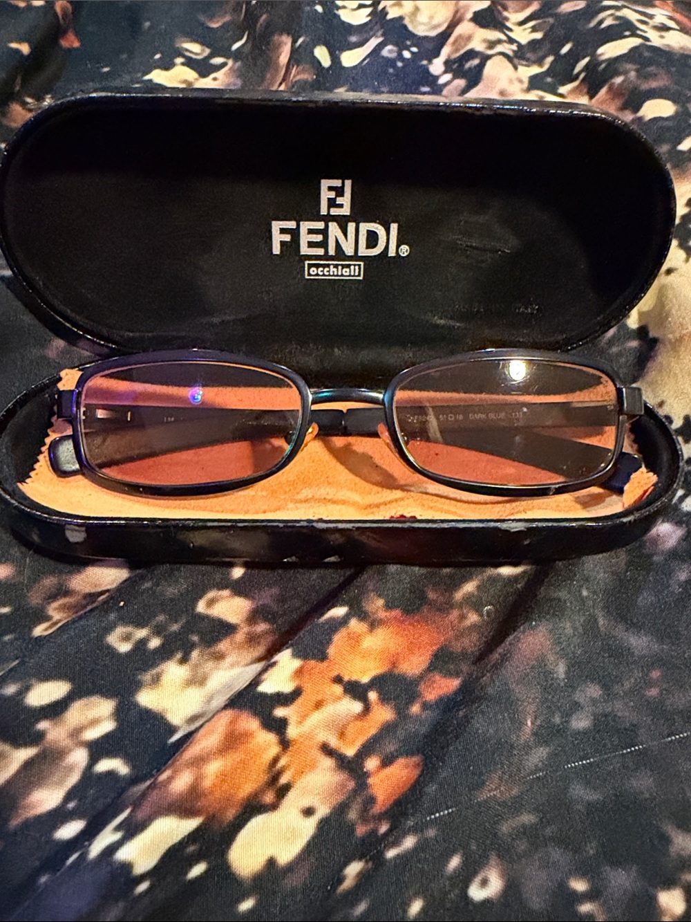 Fendi Men’s Rectangular Metal Frame Glasses — Black Frame with Brown Lenses